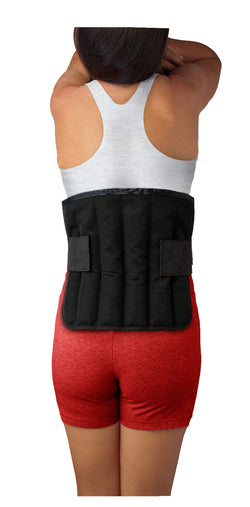 person wearing a large black wrap on the lower back 