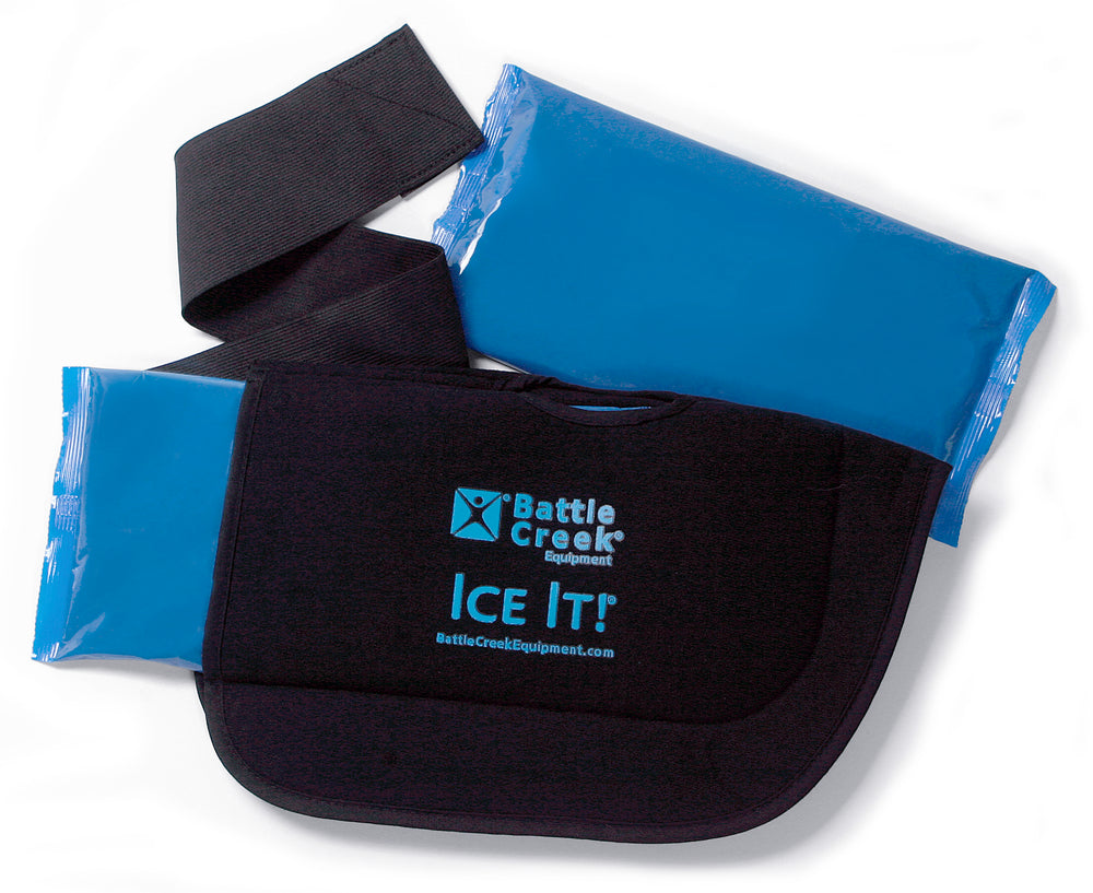 photo of  a black wrap battle creek ice it and blue ice packs 