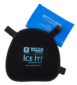 Phot of a black pad with a blue ice pack