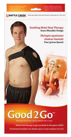  Photo of a package containing  a Battle Creek good 2 go moist heat knee./shoulder wrap 